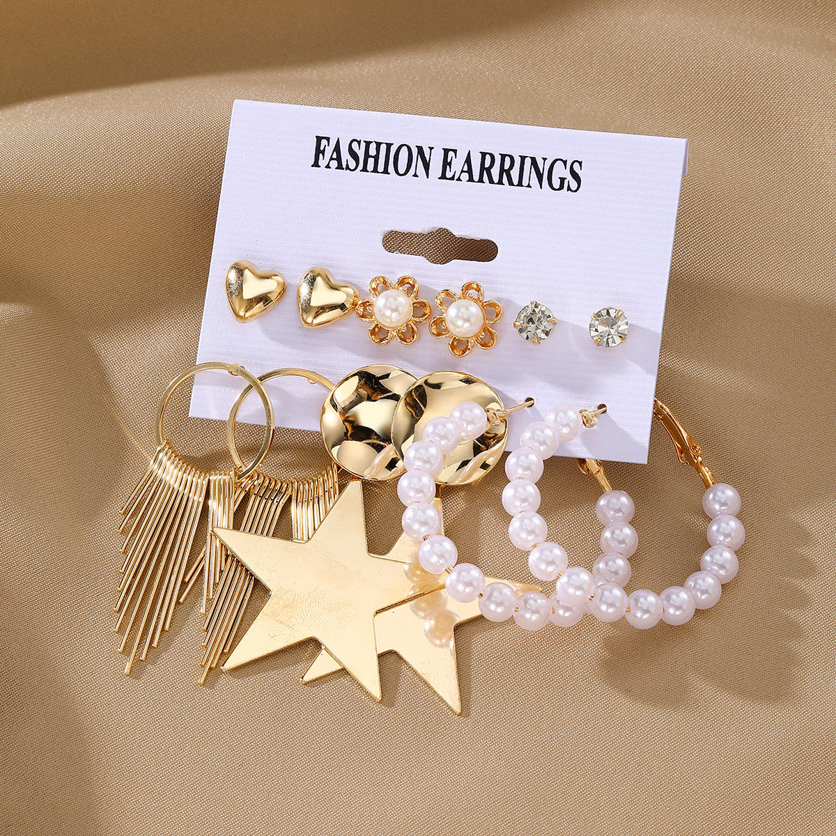 E4318 conjunto de aretes corazón arracadas perlas aleacion 6cm