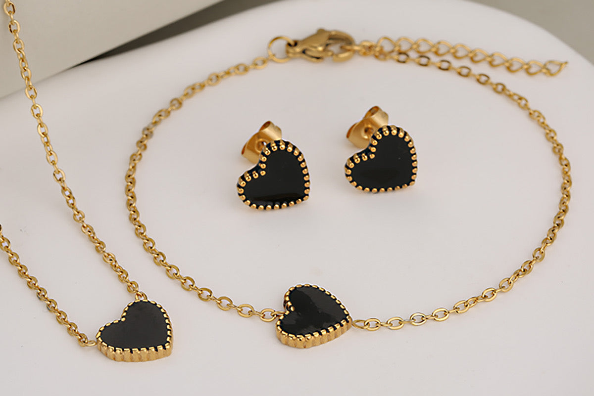 C381 Conjunto collar pulsera y aretes acero inoxidable chapado en oro 18K largo collar 22cm dije aretes 1cm