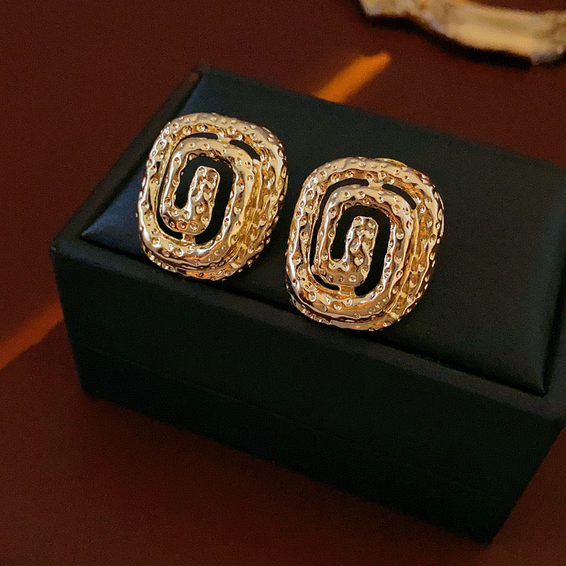 E7121 Aretes dorados espiral poste de plata acero inoxidable 3cm