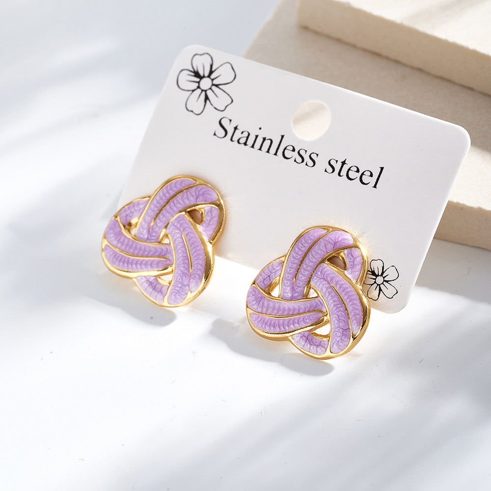 E7086 Aretes nudo morado acero inoxidable 2cm