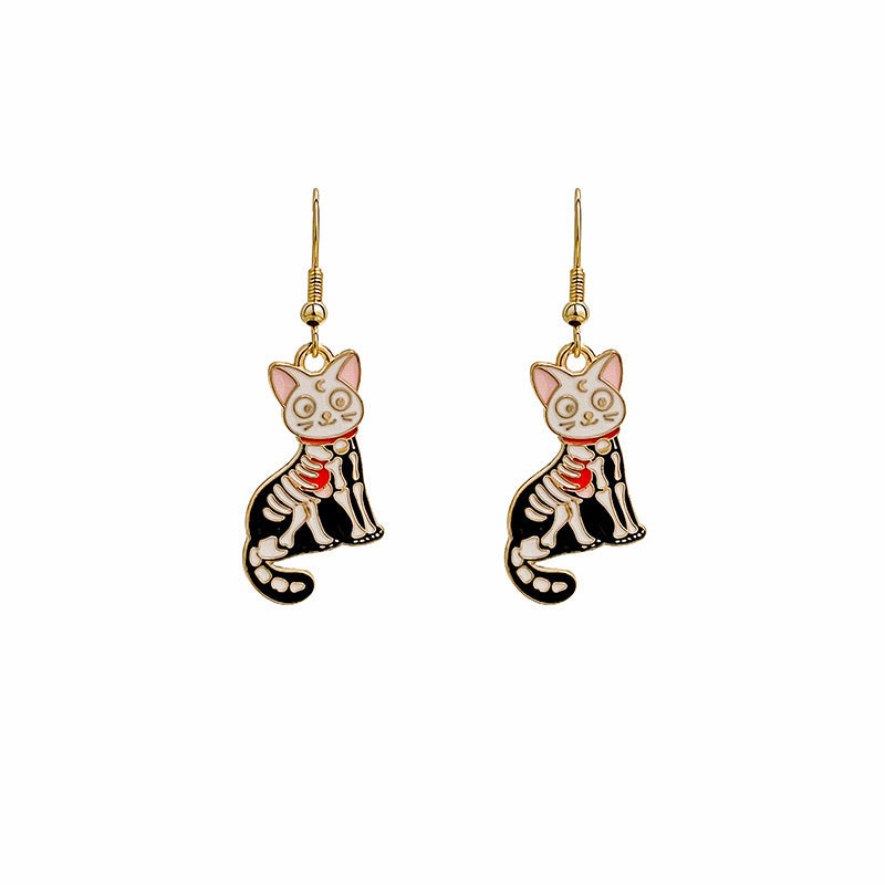 E3827 Aretes gato esqueleto Halloween 4.5cm