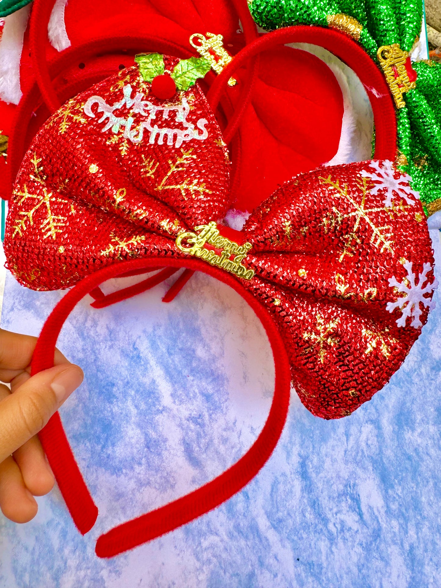 AC163R Diadema navideña moño rojo Merry christmas niña/adulto unitalla