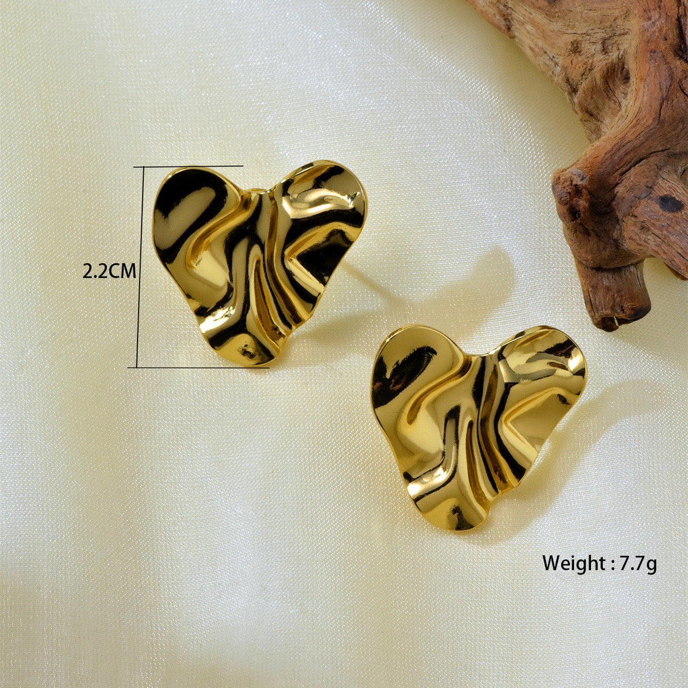 E3257 Aretes corazon dorado acero inoxidable chapado en oro 18k
