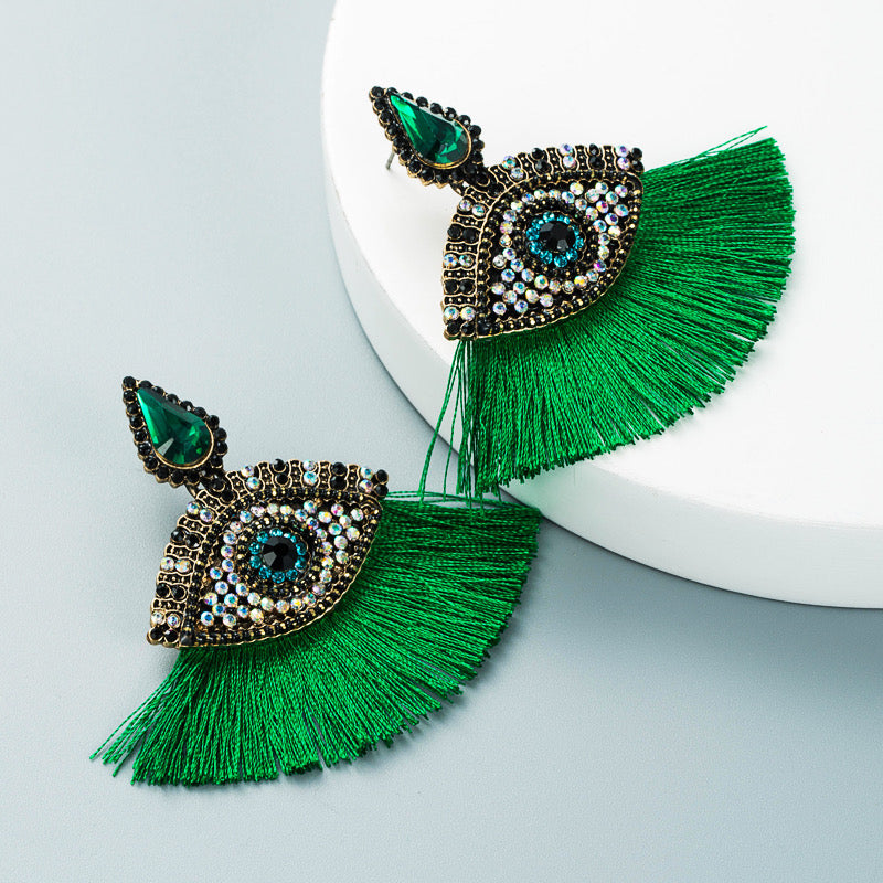 E7325V Aretes ojo cristal barbilla elegante de fiesta 6cm