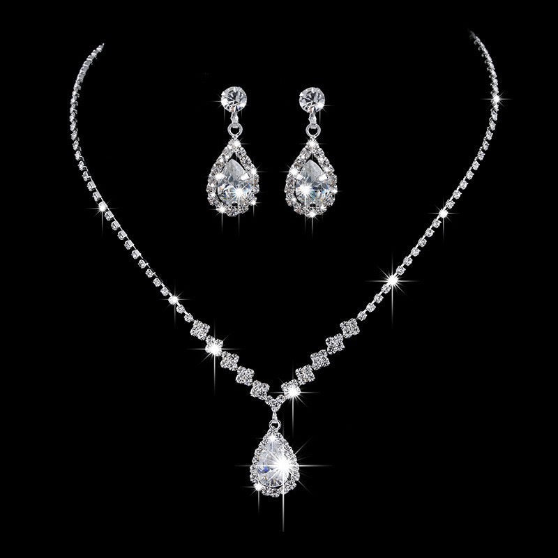 C1021 Conjunto collar y aretes gota cristal brillante fiesta 21cm,2.5cm