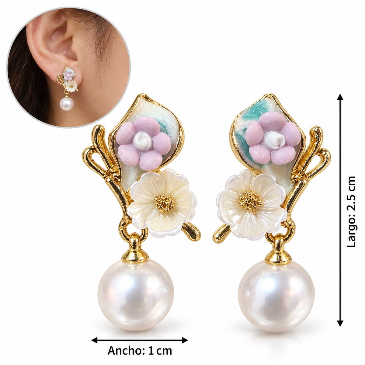 E7555 Aretes de gota con flores aleacion