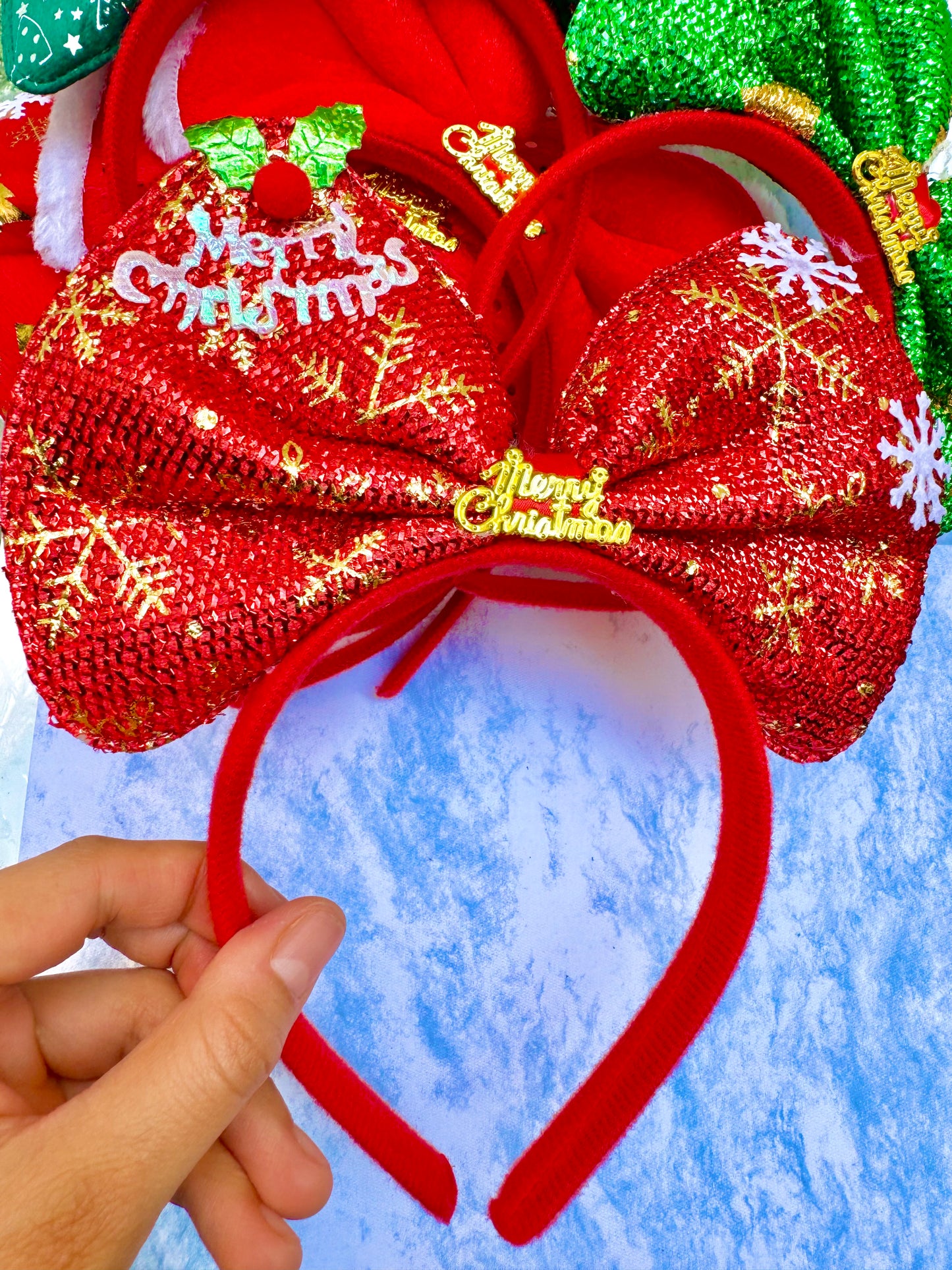 AC163R Diadema navideña moño rojo Merry christmas niña/adulto unitalla