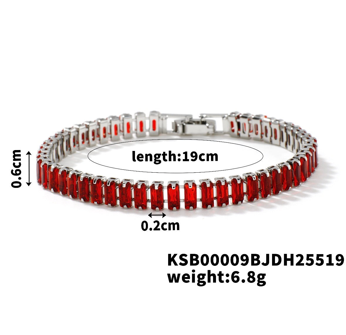 B934 Pulsera cristal brillante rojo cobre chapado en oro 21cm