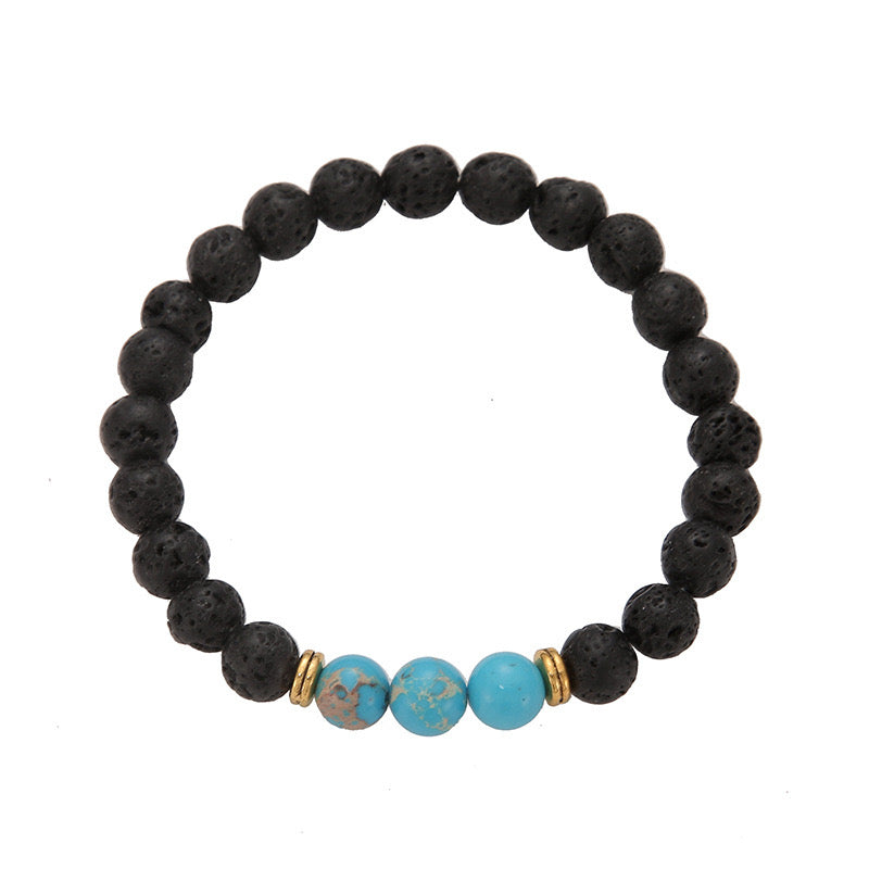 B400 Pulsera roca volcanica azul elastica