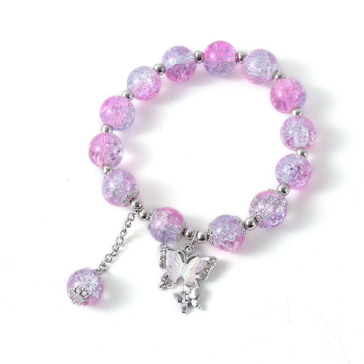 B510 pulsera cuentas mariposa púrpura