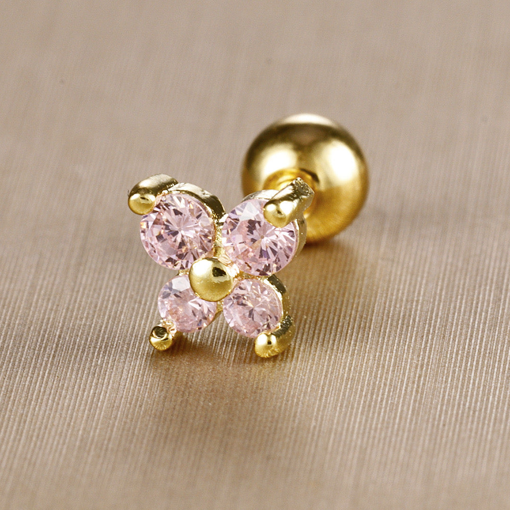 E2457R Broquel 1 pieza mariposa cristal acero inoxidable 0.6cm