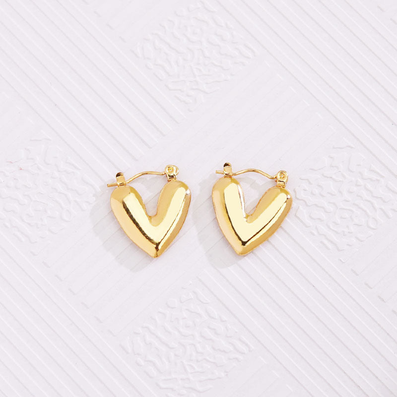 E3400 aretes corazon dorado acero inoxidable chapado en oro 18k 2cm