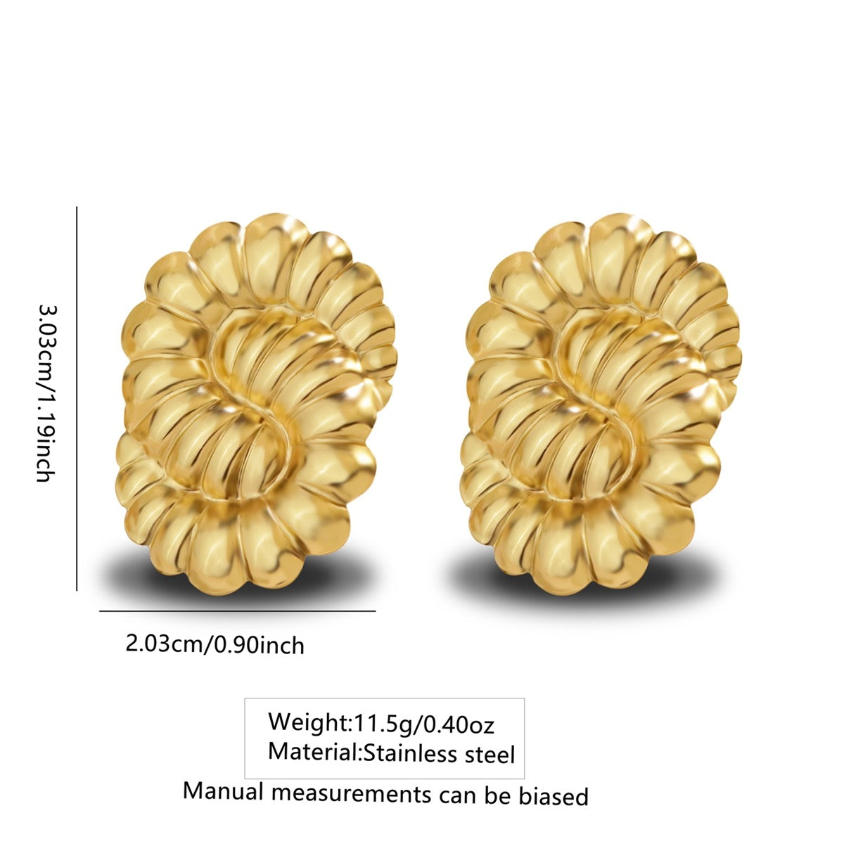 E3479 Aretes caracol dorado acero inoxidable 3cm