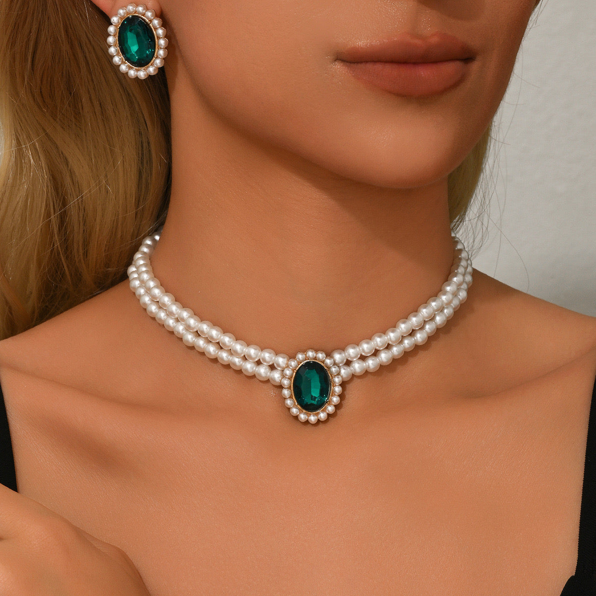 C1618V Conjunto incluye collar aretes perlas cristal collar 18cm aretes 3cm