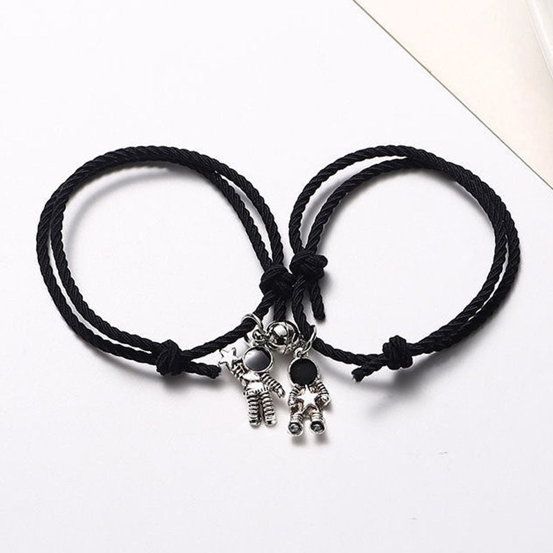 B214 Duo pulseras astronauta negro ajustable dije 2.5cm