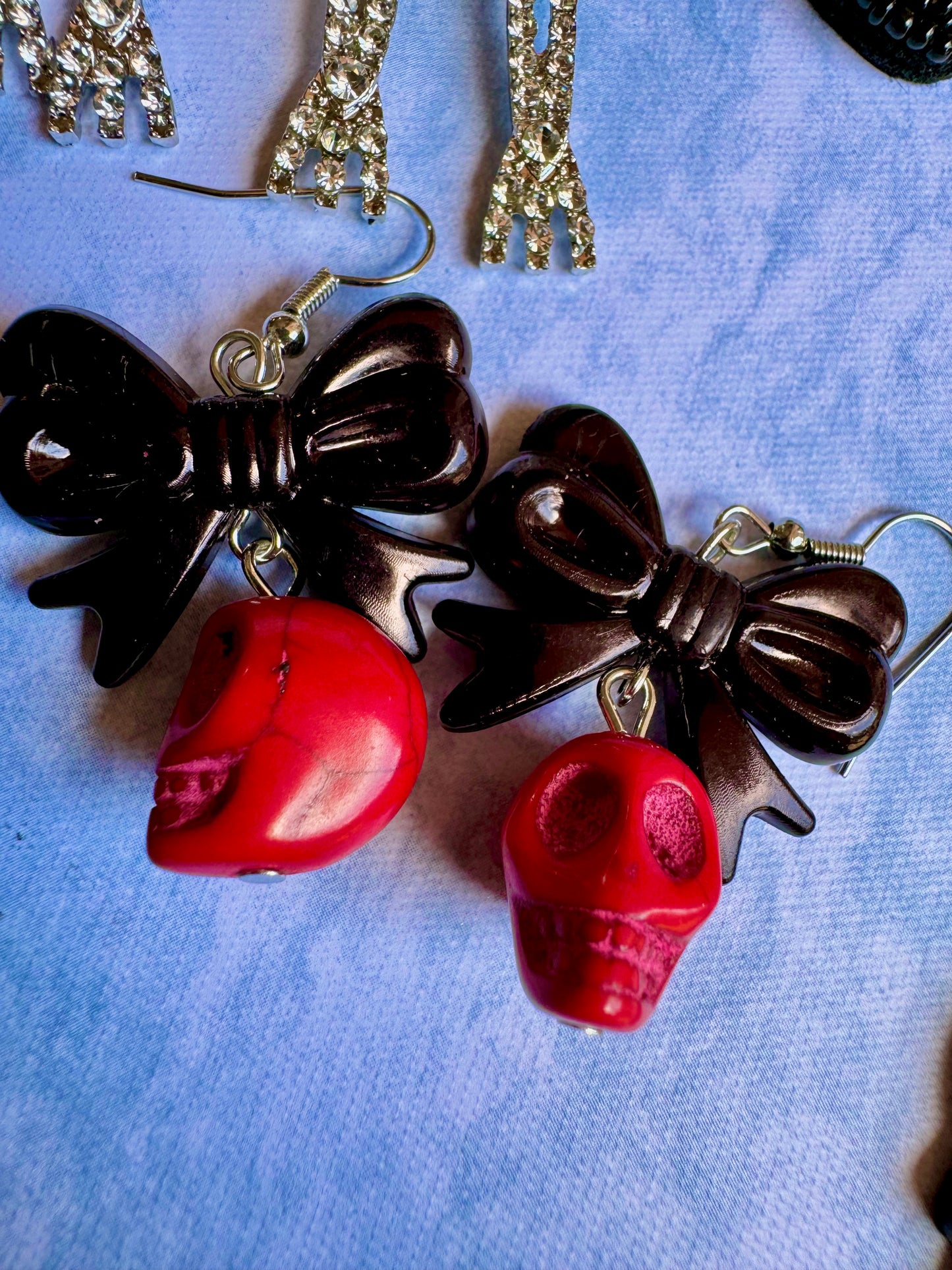 E272 Aretes Catrina Calavera Moño Negro Dia De Muertos Halloween