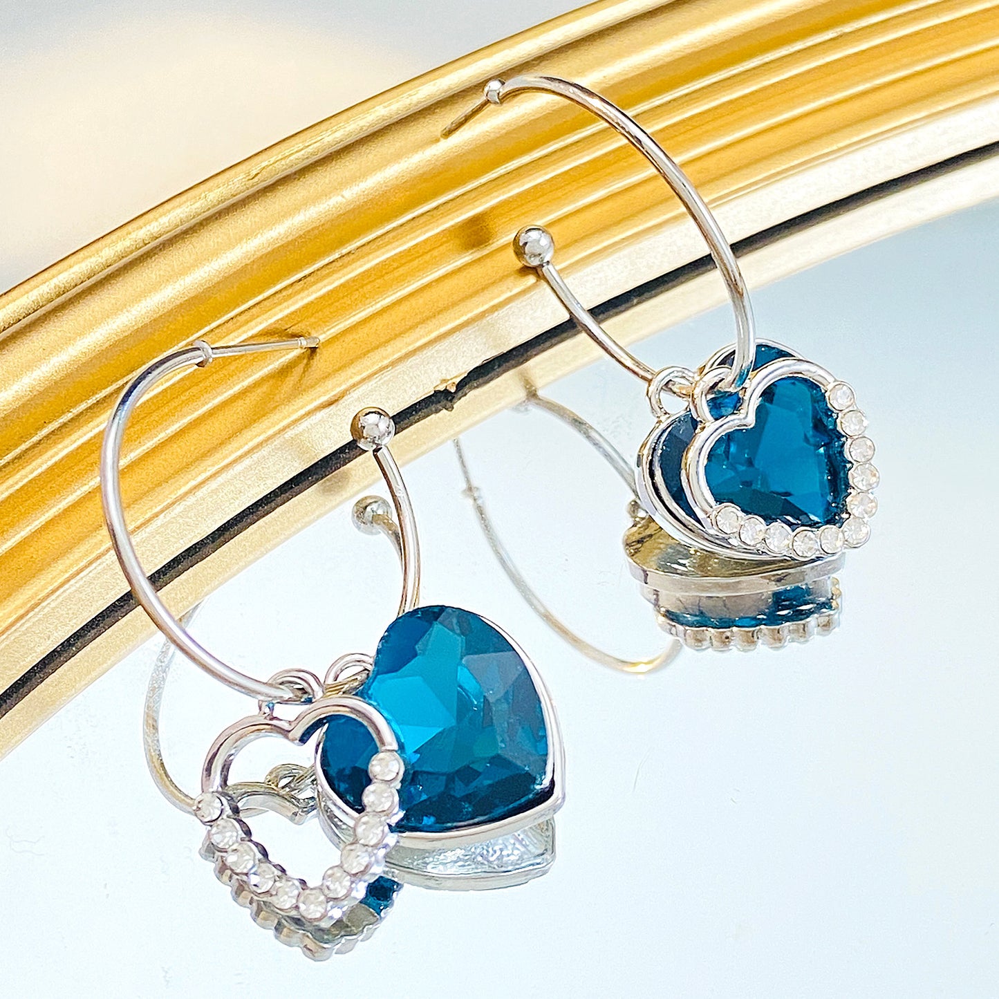 E2802 Aretes corazon cristal brillante tipo arracada colgantes aleacion 4cm