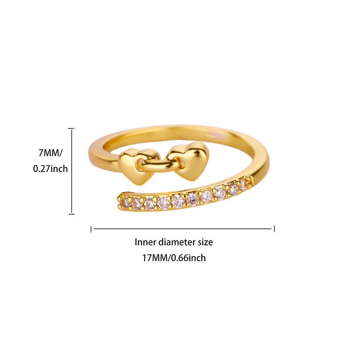 A536 Anillo corazones dorados brillante acero inoxidable abierto