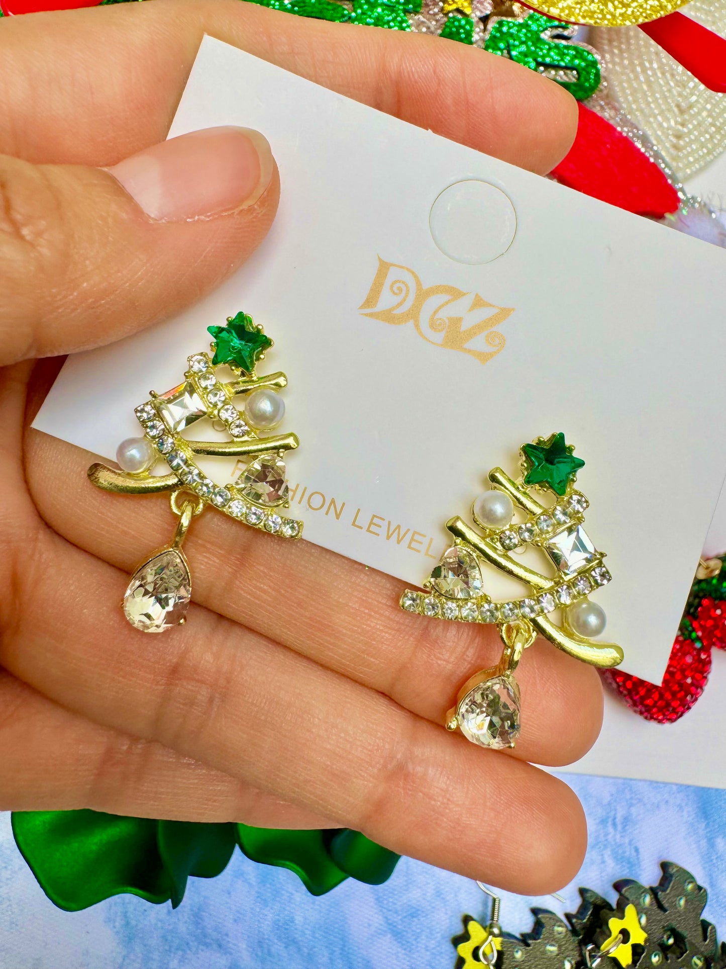 E1874 Aretes árbol de Navidad cristal poste de plata 3cm