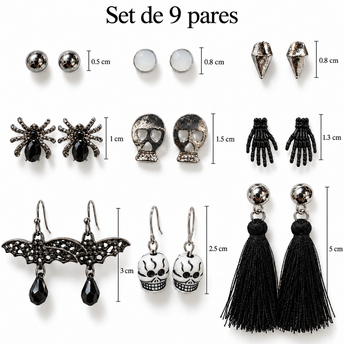 H155 Paquete de aretes Halloween incluye 9 pares