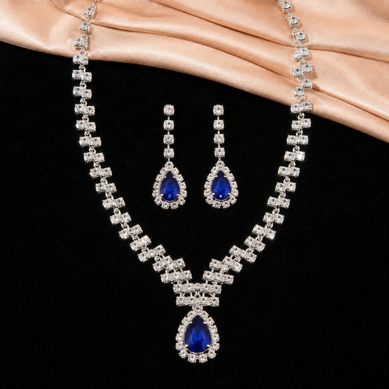 C1625A Conjunto juego de collar aretes cristal brillante circonia cobre de fiesta 21cm aretes 6cm