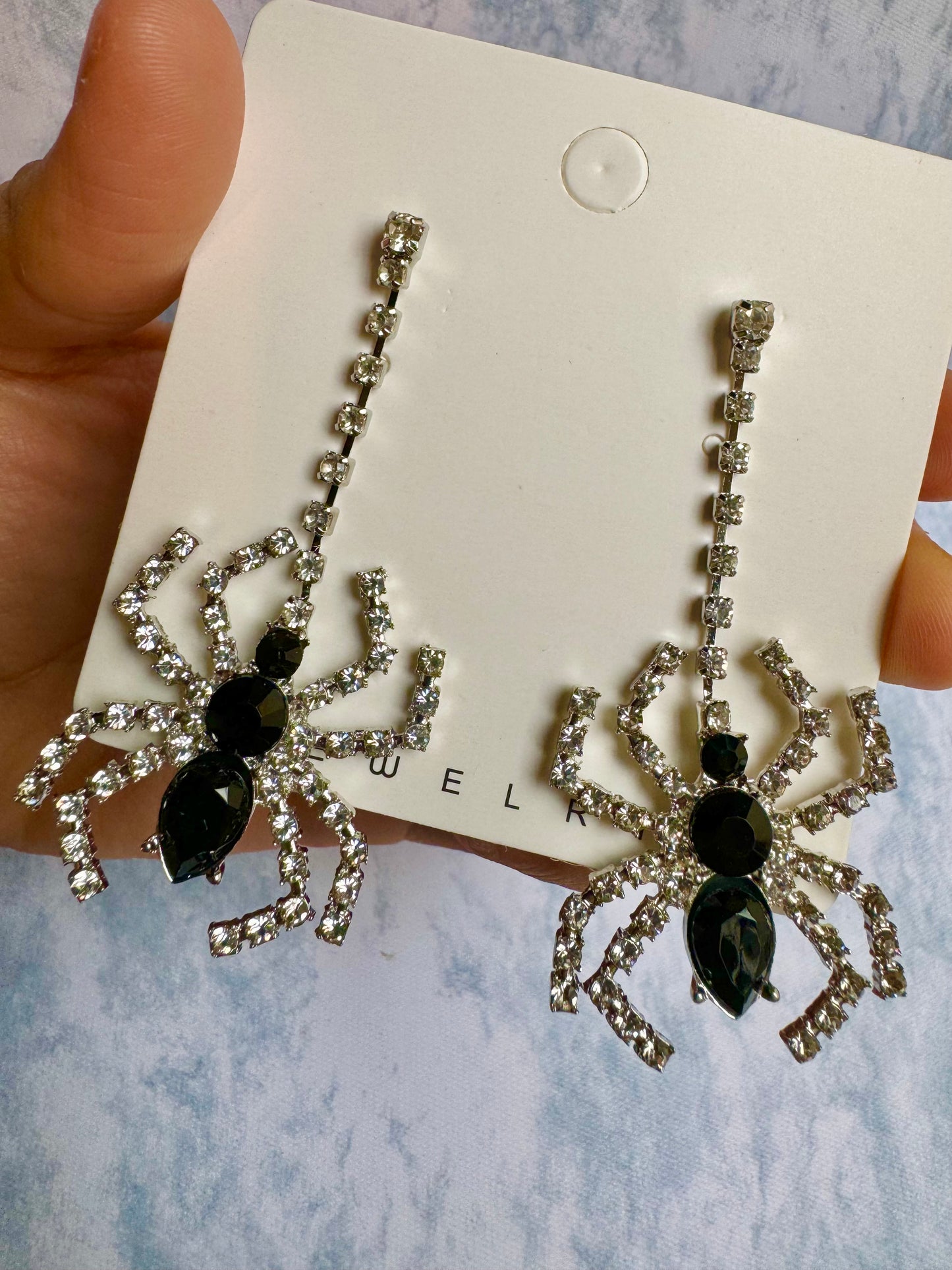 E517 Aretes araña embutido diamante cristal colgante 6.5cm