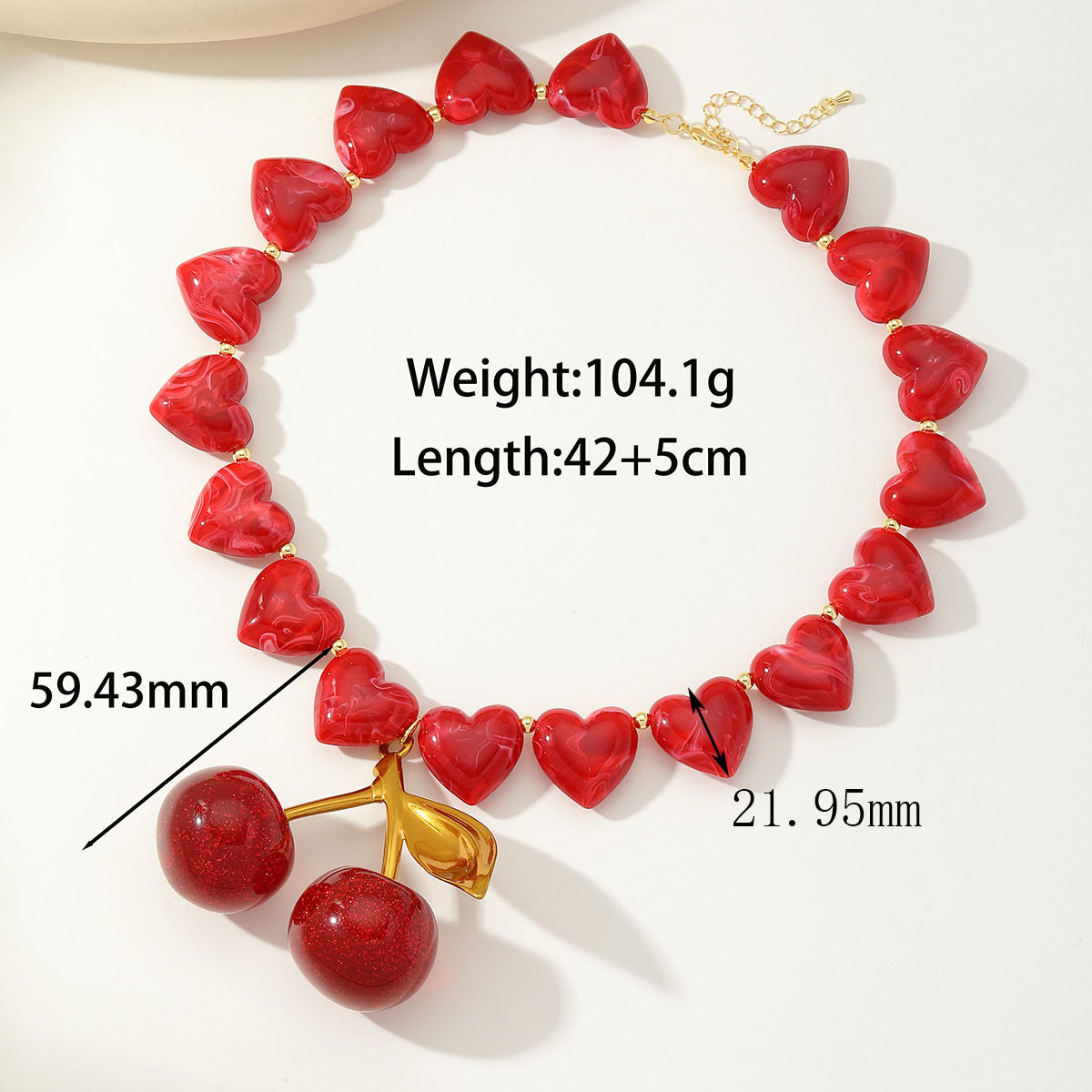 C332 Collar corazon cobre resina chapado en oro 18K largo 28cm dije 5cm