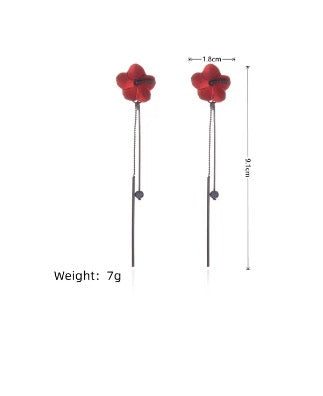 E7363 Aretes flor roja colgante negro 9cm