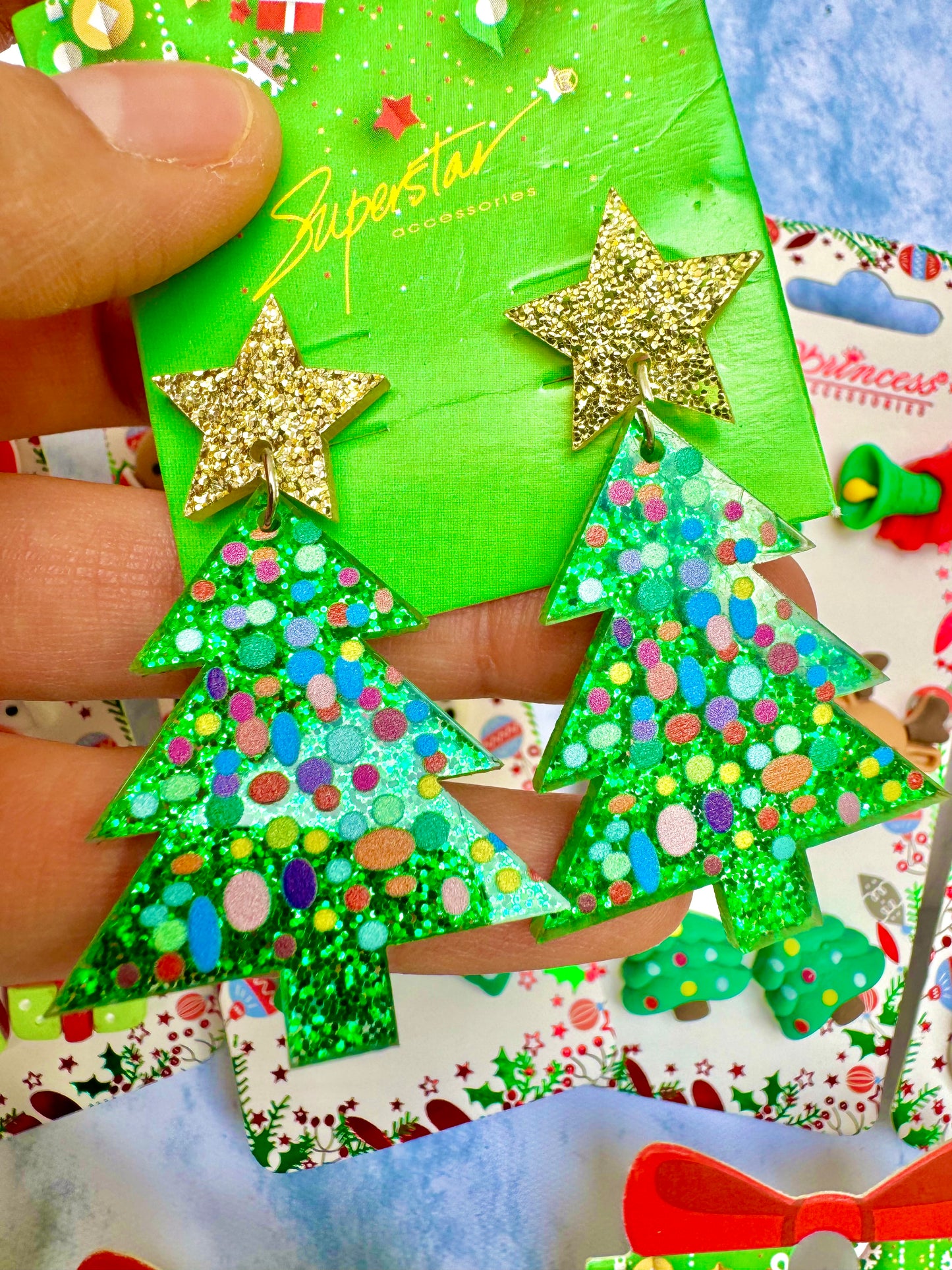 E1884A Aretes Navidad árbol acrílico ligeros 5cm