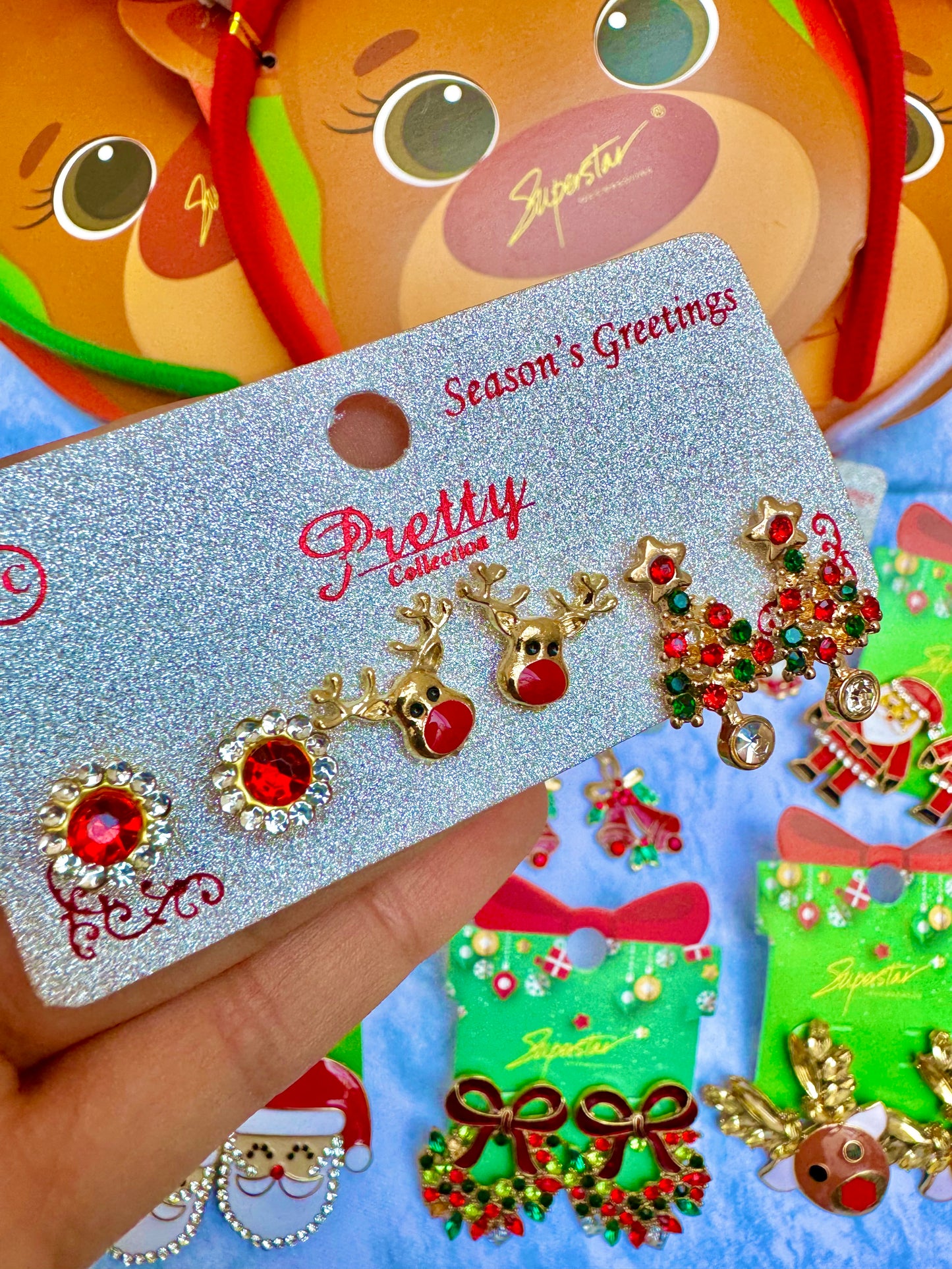 E1871 paquete incluye 3 pares navideños 2.5cm