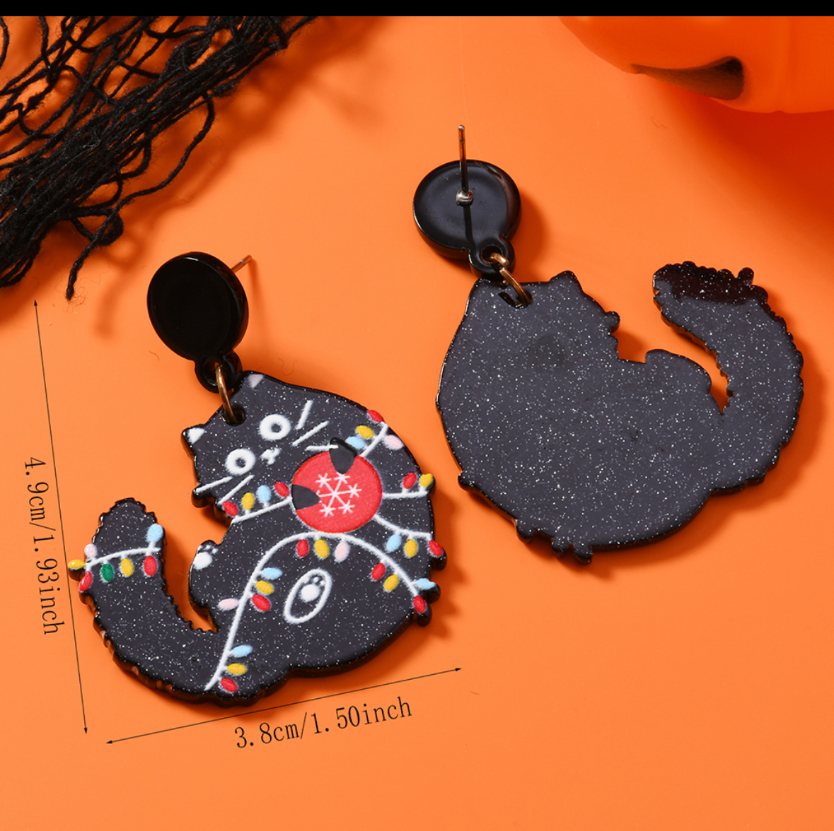 E4776 aretes gato navideño acrílico 4cm