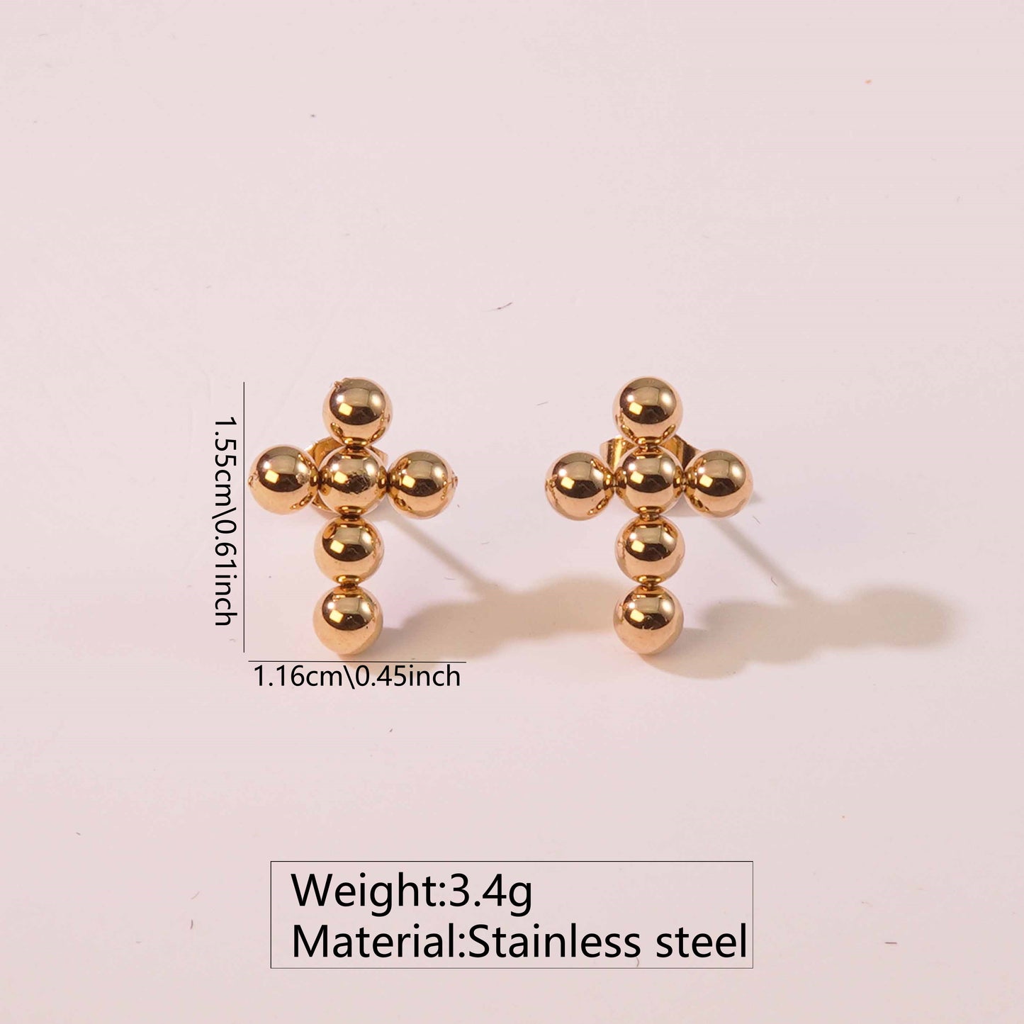 E2853 Aretes cruces acero inoxidable chapado en oro 18k 1.3cm