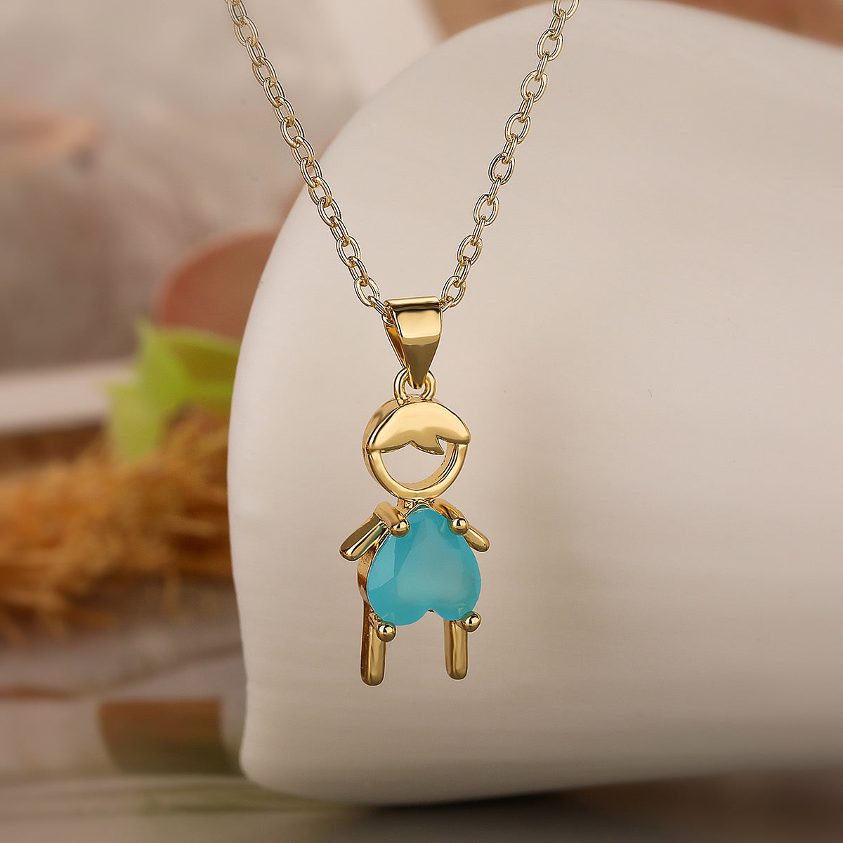 C486O Collar niño cobre chapado en oro 18k mama largo 25cm dije 3cm