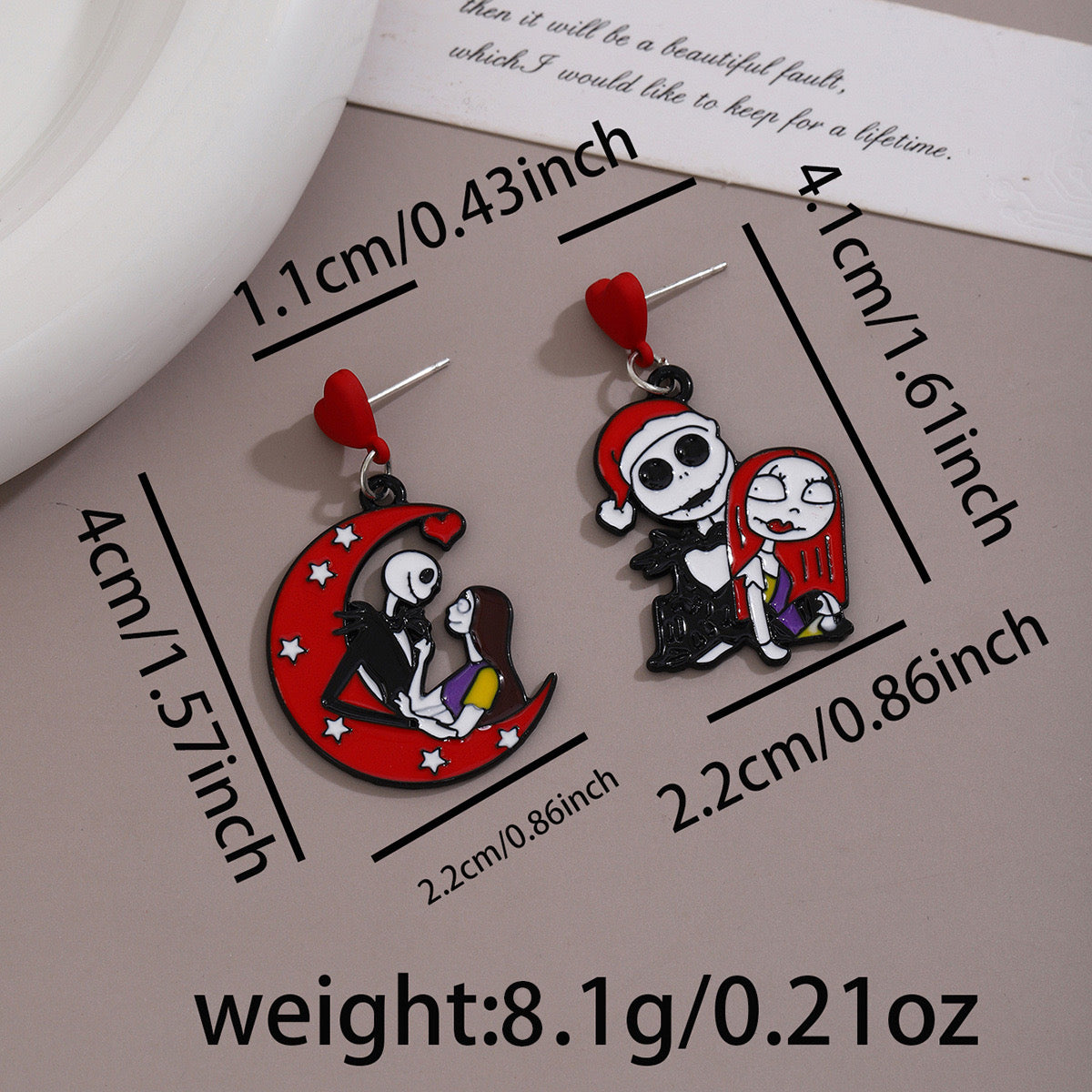 E3780 Aretes Jack y Sally Halloween 4.5cm aleacion