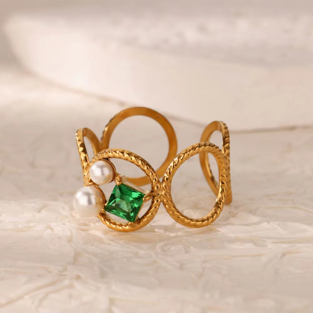 A143 Anillo acero inoxidable chapado en oro 18k 1cm abierto