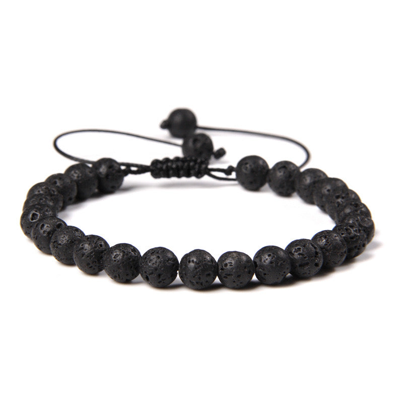 B308 Pulsera caballero cuentas piedra volcanica ajustable grosor 6mm