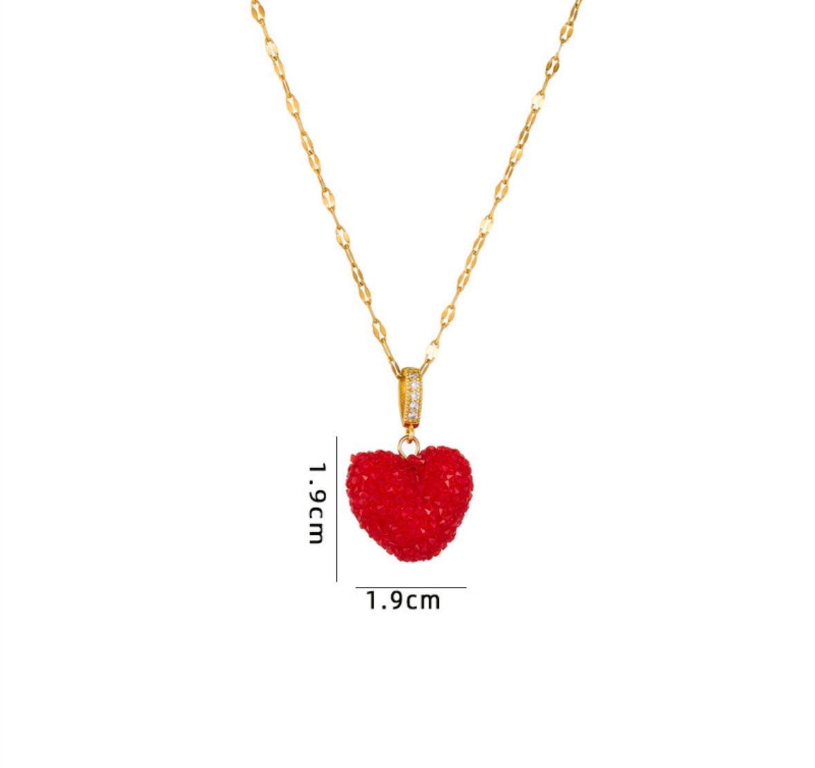 C1163 Collar corazón rojo dorado acero titanio 22cm largo 2cm dije