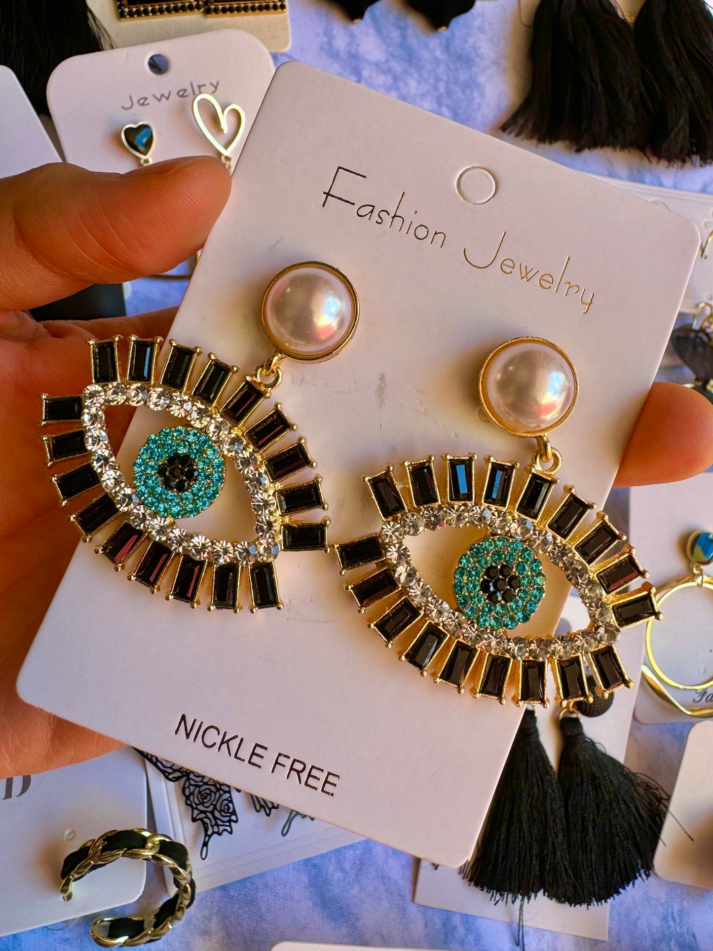 E1778 Aretes Ojo Turco Perla Enchapado Incrustación Zirconia