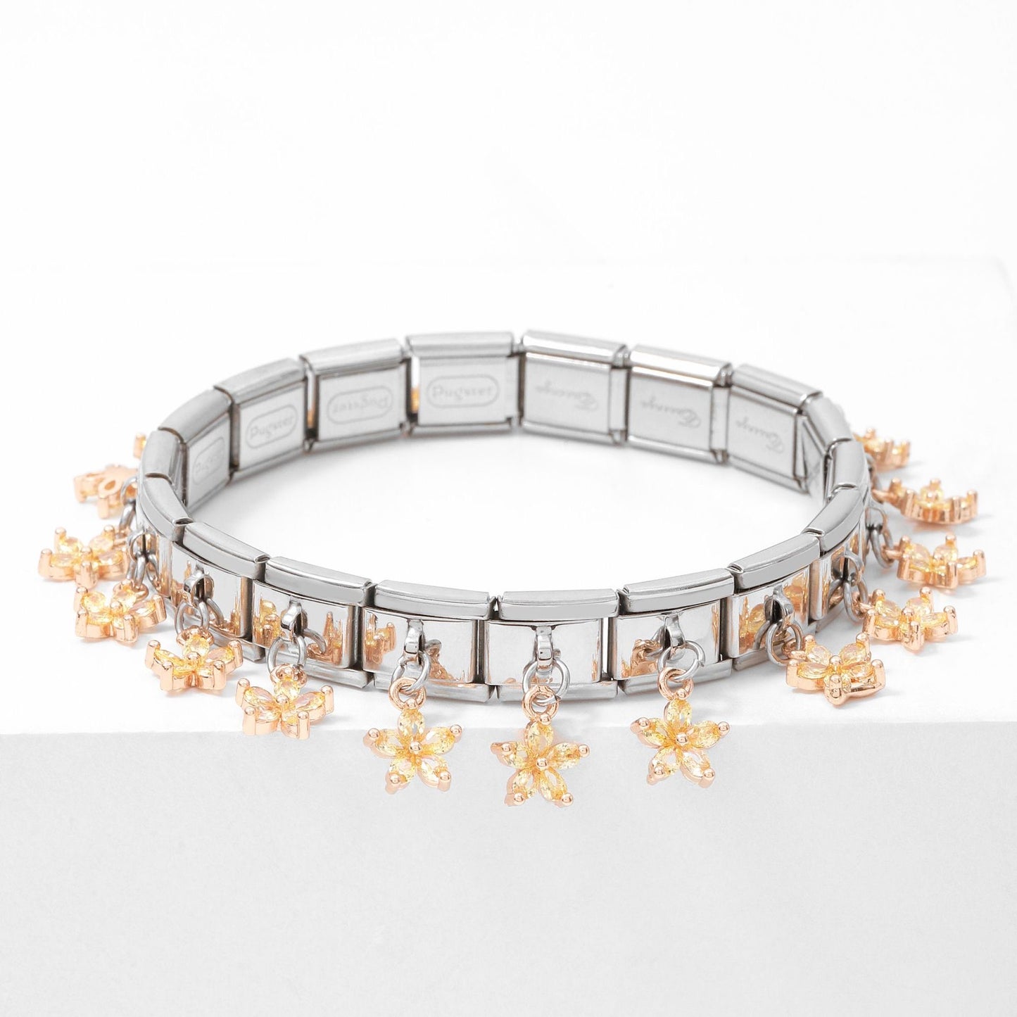 B222 Dije colgante para pulsera acero inoxidable flores colgantes 0.5cm