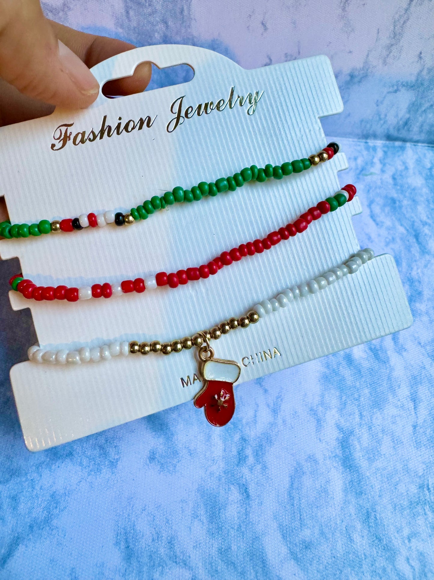 J124 Juego pulseras 3 piezas navideñas set pulseras navidad