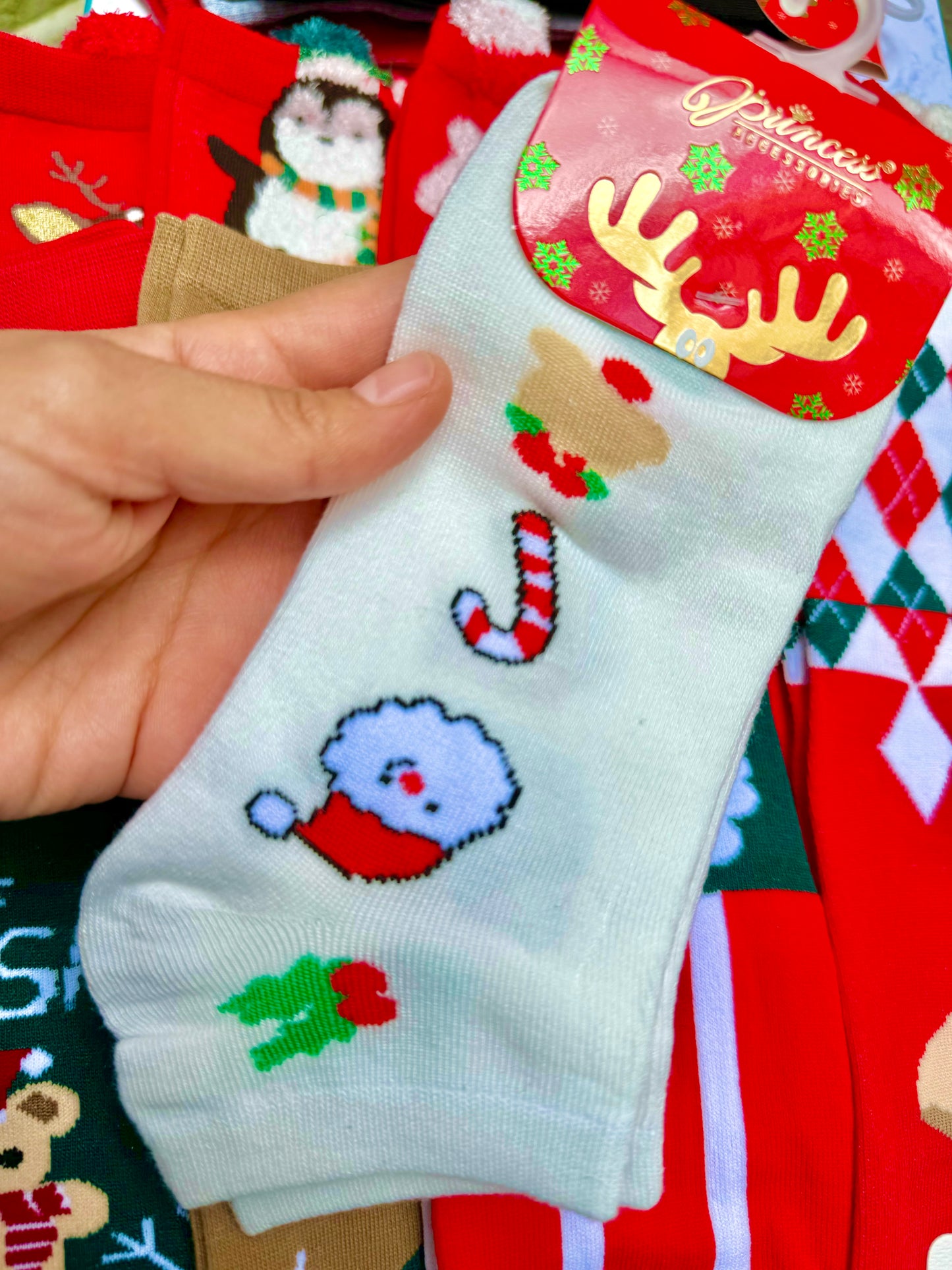 1 par calceta navidad corta unitalla adulto algodón blanca