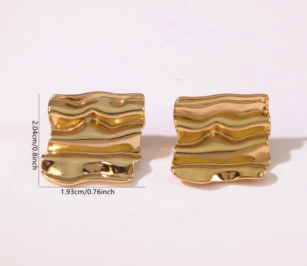 E6021 Aretes cuadro abstracto dorado acero inoxidable 3cm