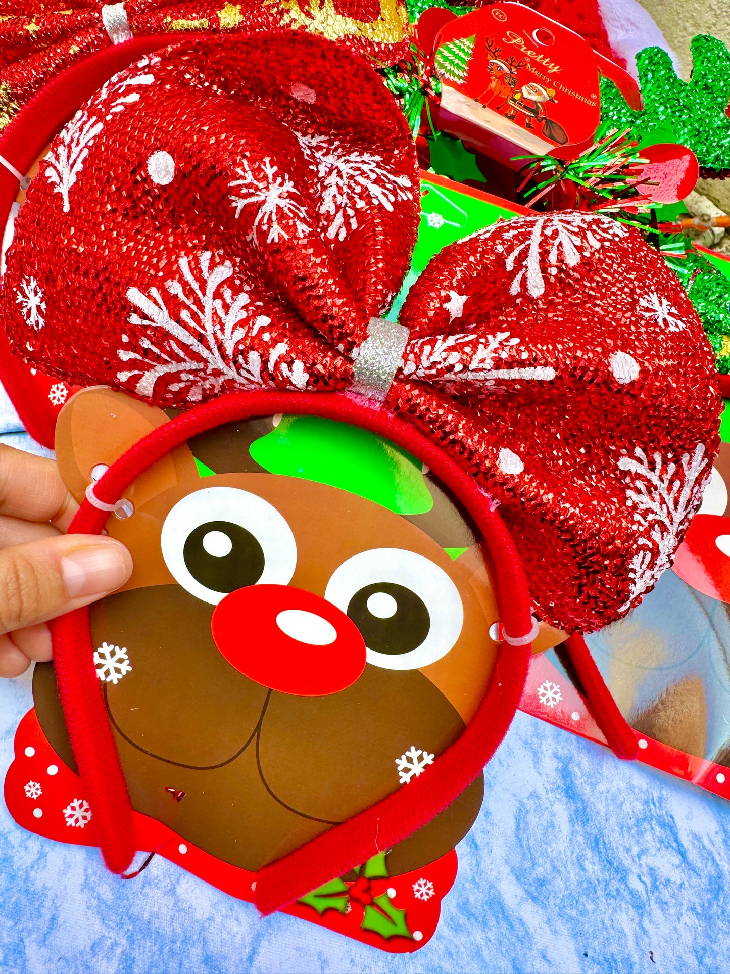 AC158B Diadema navideños moño rojo blanco niña/adulto unitalla