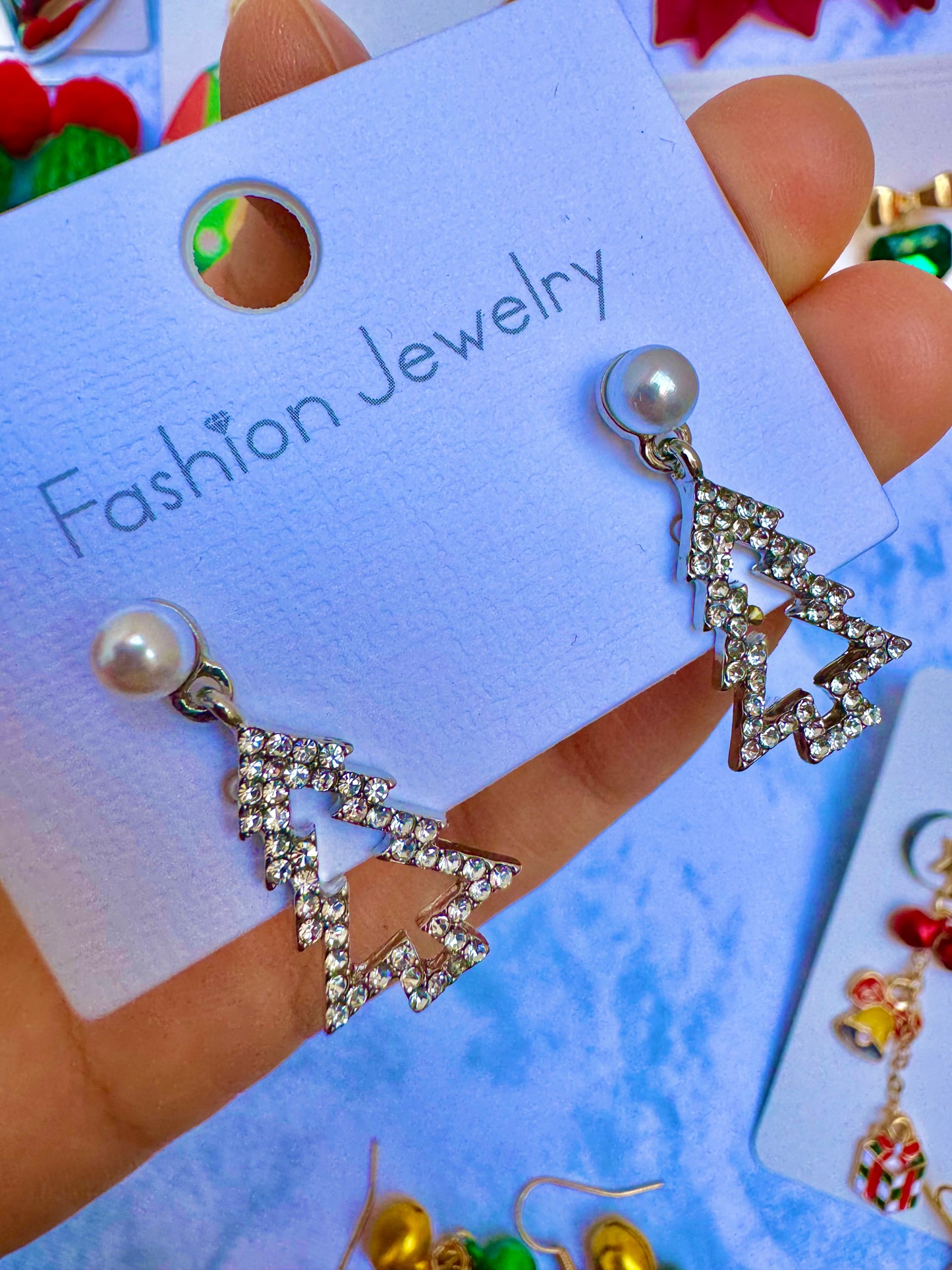 E1914 Aretes arbol Navidad zirconia perla poste de plata 2.5cm