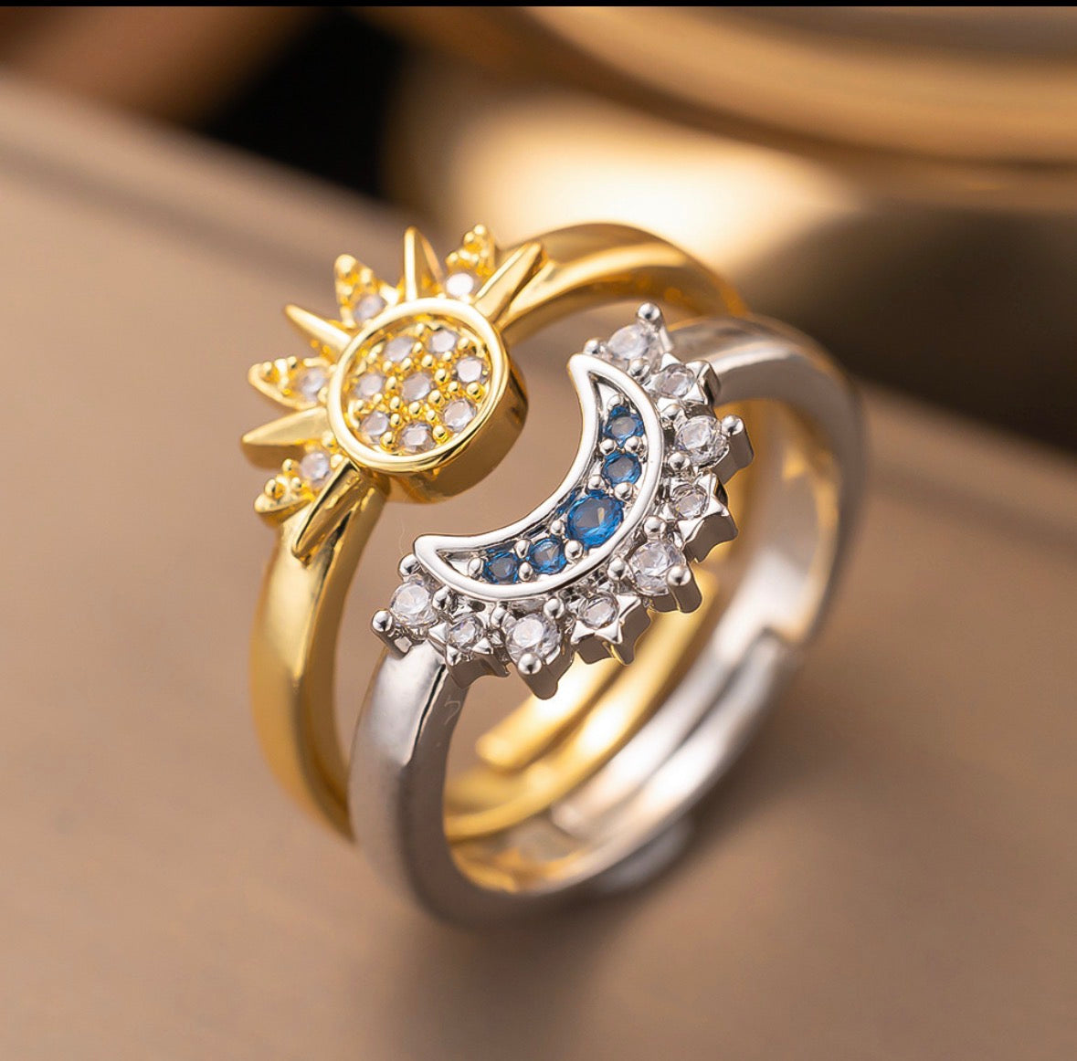 A212 anillos sol dorado luna plateado aleacion abierto