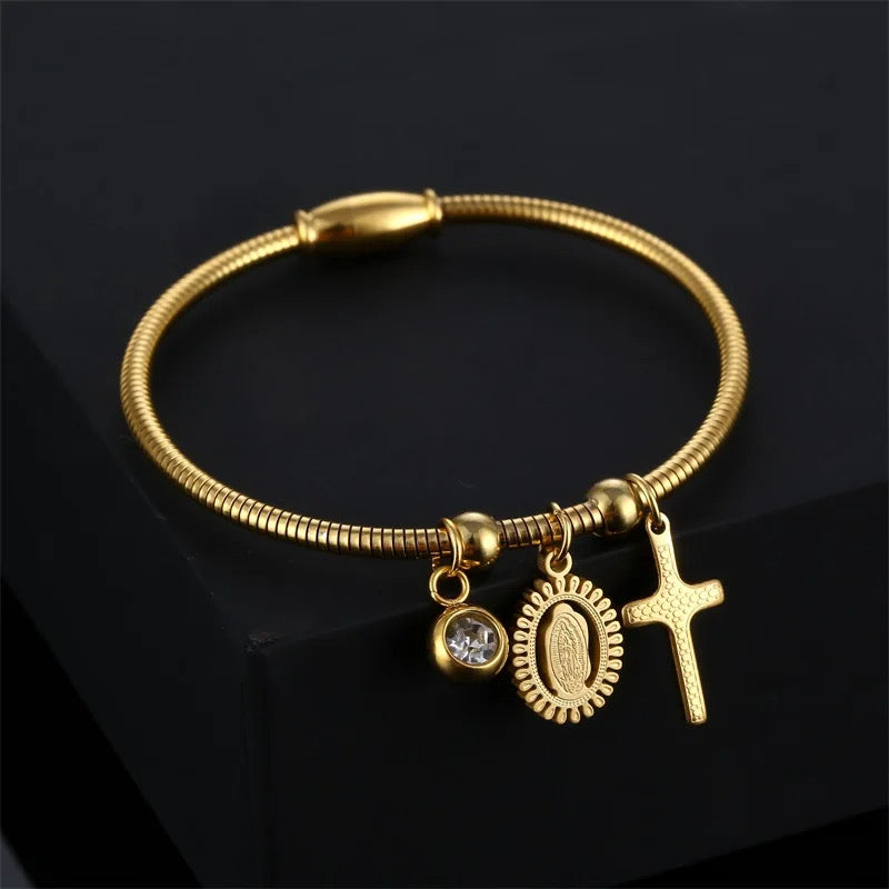 B240 Brazalete virgen acero inoxidable chapado en oro 18k