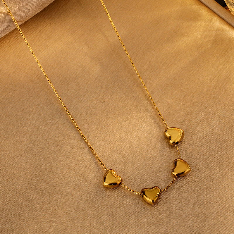 C307 Collar corazones acero inoxidable chapado en oro 18K largo 25.5cm