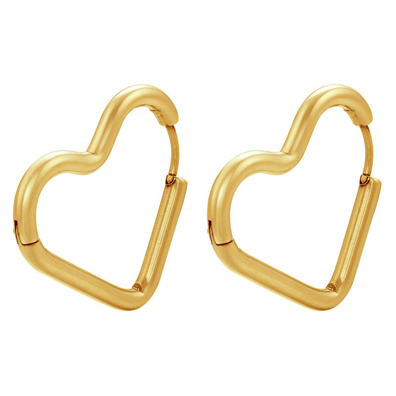 E2174 Arracada corazon acero inoxidable chapado en oro de 18K 2.5cm