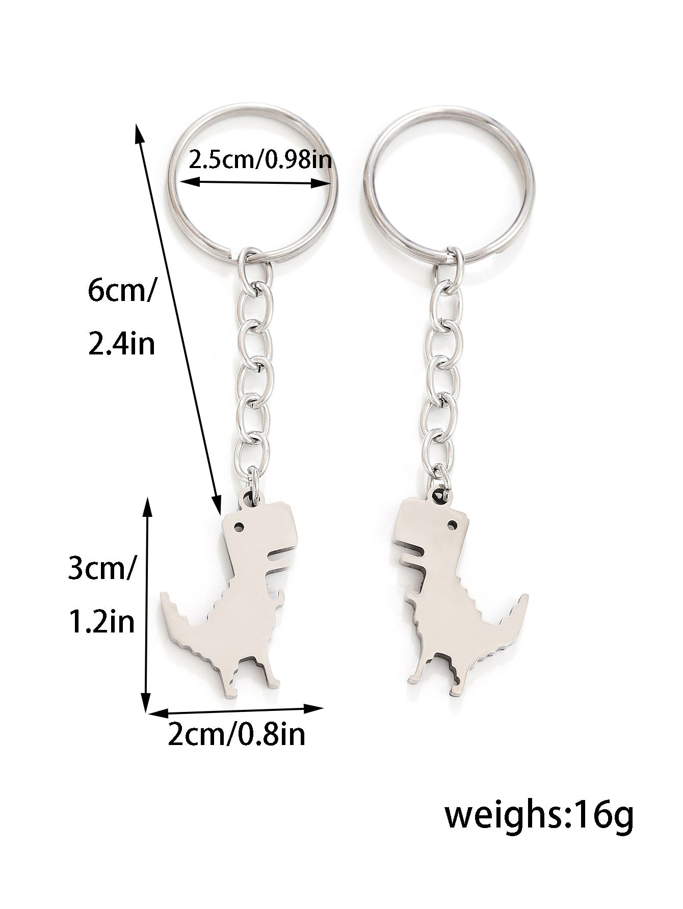 K139 llavero dúo dinosaurio acero inoxidable 8cm