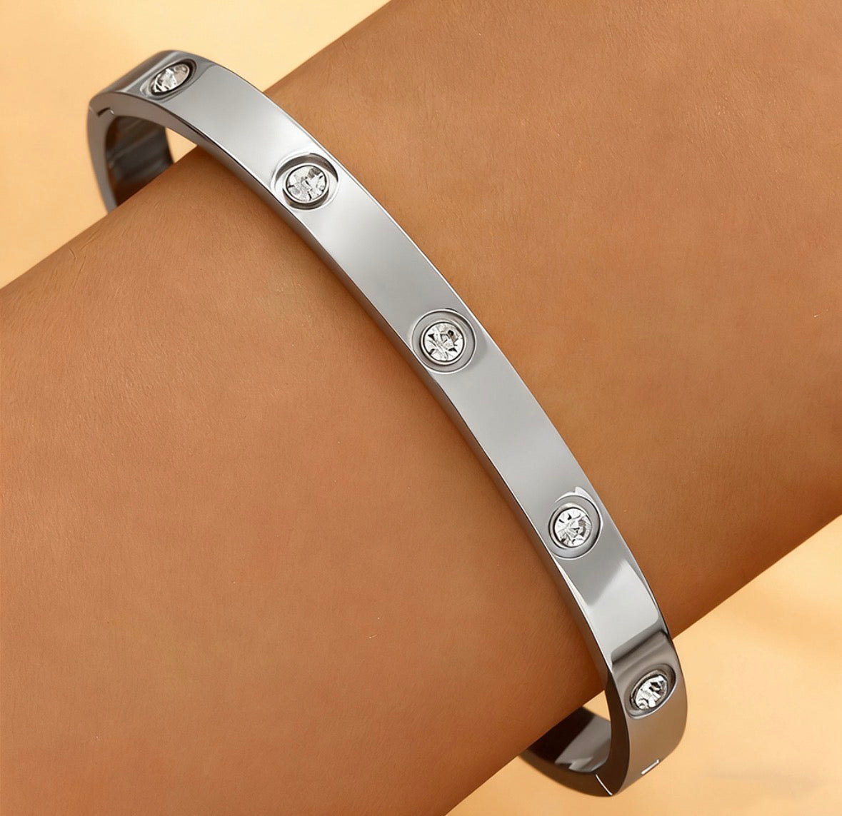 B933 Brazalete plateado brillante acero inoxidable 304